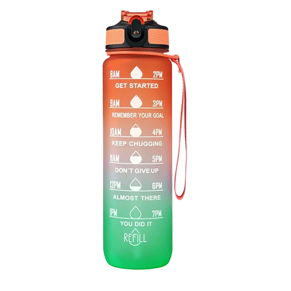 1L Water Bottle Motivational Drink Flask with Time Markings for Sport Gym Orange