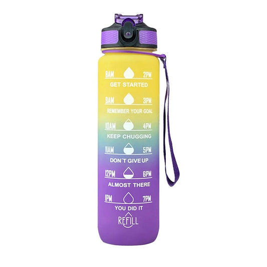 1L Water Bottle Motivational Drink Flask with Time Markings for Sport Gym Purple