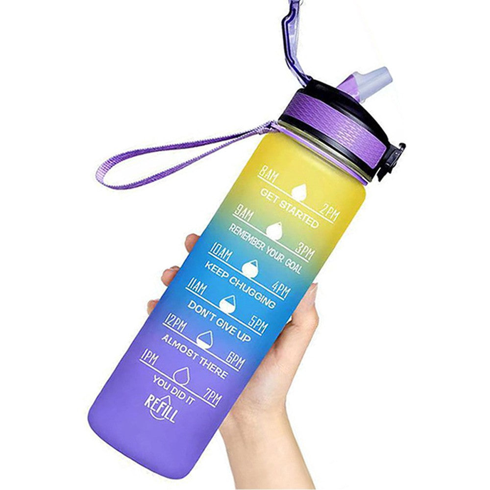 1L Water Bottle Motivational Drink Flask with Time Markings for Sport Gym Purple