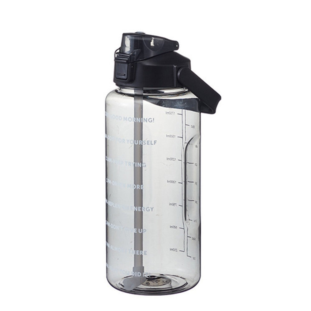 2L Black Gym Water Bottle and Water Bottle Carrier Bag Kit Drinking Water Bottle with Time Marker