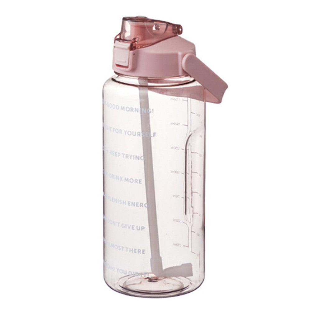 2L Pink Gym Water Bottle and Water Bottle Carrier Bag Kit Drinking Water Bottle with Time Marker