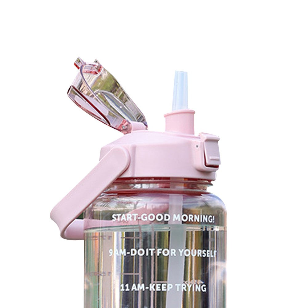 2L Pink Gym Water Bottle and Water Bottle Carrier Bag Kit Drinking Water Bottle with Time Marker