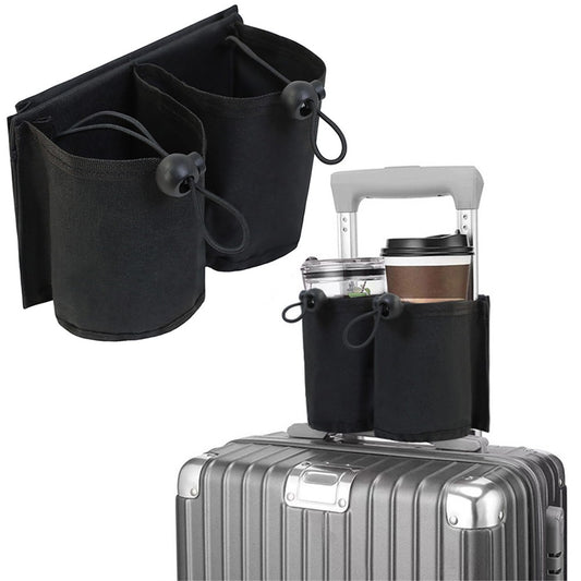 Luggage Travel Cup Holder Bag Suitcase Handles Drink Caddy Cup Carrier for Drinks Mobile Phone Black