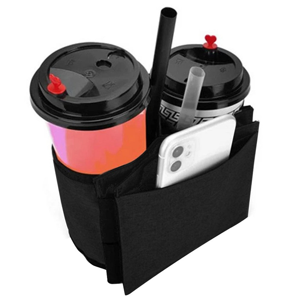 Luggage Travel Cup Holder Bag Suitcase Handles Drink Caddy Cup Carrier for Drinks Mobile Phone Black