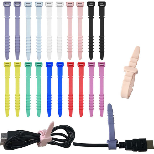 20Pcs Silicone Data Cable Ties Winder Reusable Zip Ties Cord Clip Organizer Power Wire Tie