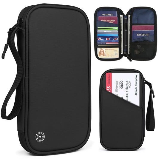 RFID Travel Passport Holder Water Resistant Portable Passport Card Bag Wallet Coin Bag Black