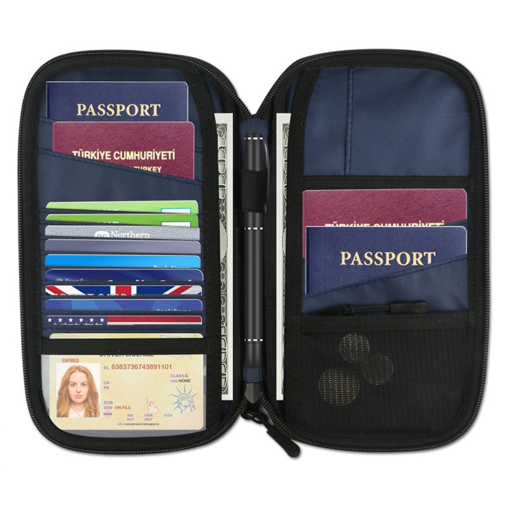 RFID Travel Passport Holder Water Resistant Portable Passport Card Bag Wallet Coin Bag Black