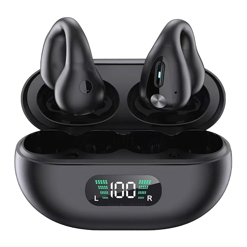 Bluetooth 5.3 Bone Conduction Headphones Ear Clip On Wireless Headphones Open Ear Headphones Black