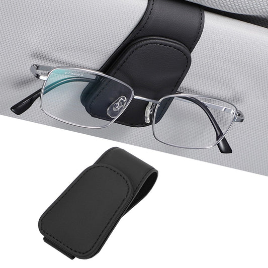 Magnetic Eyeglass Holder PU Leather Sunglass Clip Car Interior Accessories for Car Visor Black