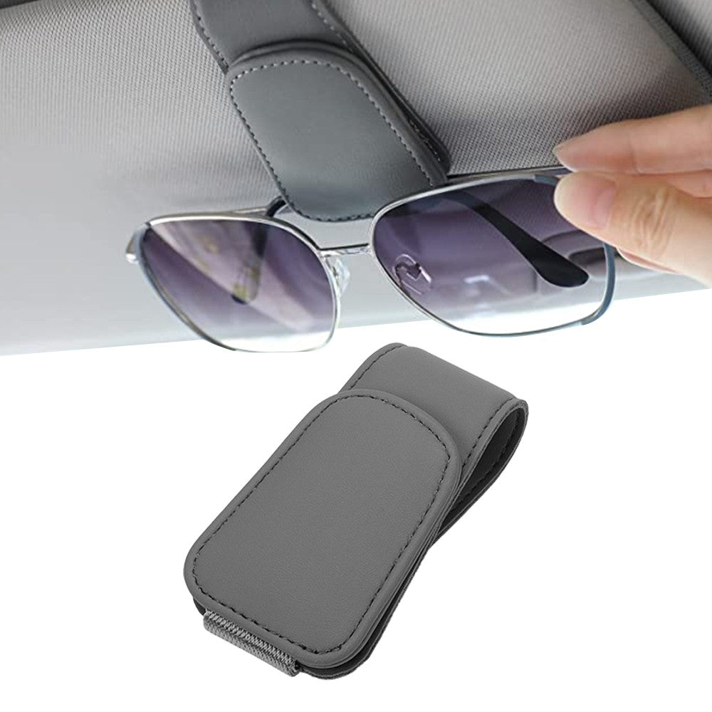 Magnetic Eyeglass Holder PU Leather Sunglass Clip Car Interior Accessories for Car Visor Grey