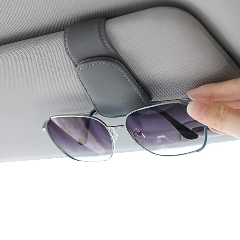 Magnetic Eyeglass Holder PU Leather Sunglass Clip Car Interior Accessories for Car Visor Grey