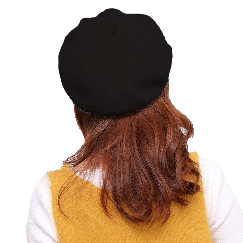 Womens Winter Wool Beret Hat Classic French Style Beanie Cap Solid Color Beret Cap Black