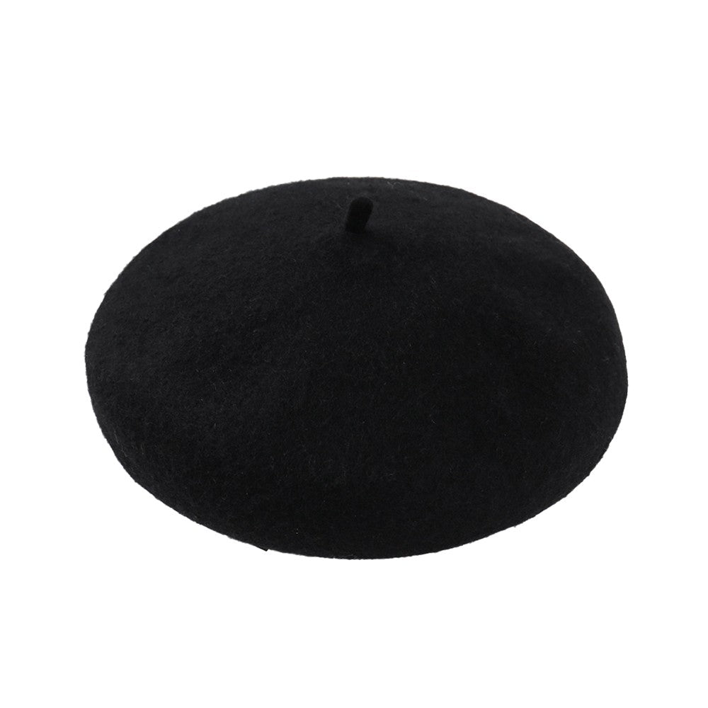 Womens Winter Wool Beret Hat Classic French Style Beanie Cap Solid Color Beret Cap Black