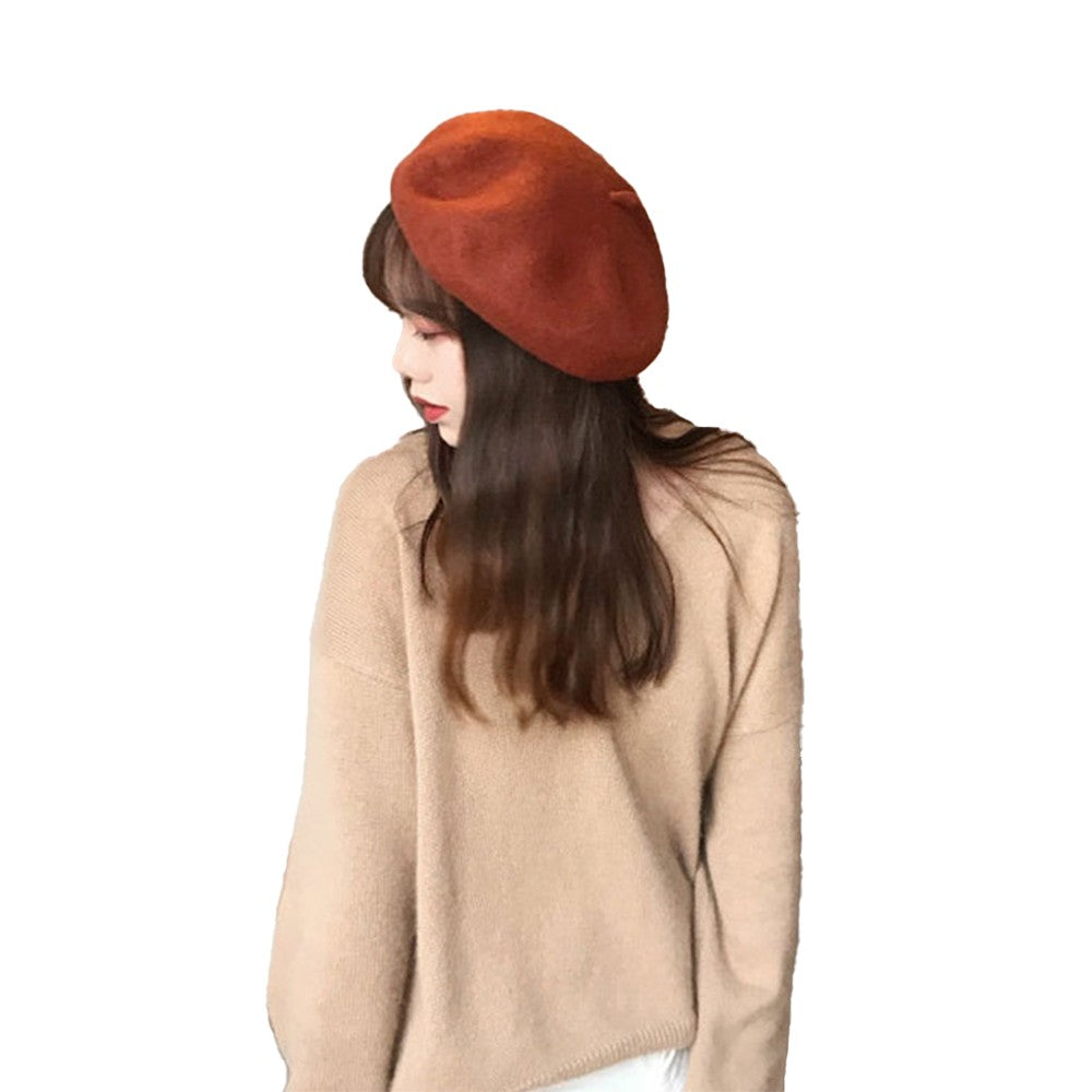 Womens Winter Wool Beret Hat Classic French Style Beanie Cap Solid Color Beret Cap Caramel