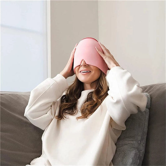 Adjustable Migraine Relief Gel Cap Cold Hot Compress Therapy Headache Relief Hat Pink