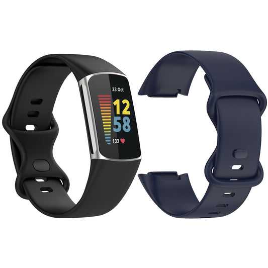 2 X Silicone Watch Straps Watch Band for Fitbit Charge 5 Black Navy Blue Small