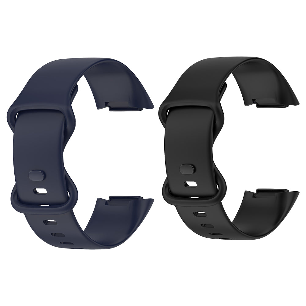 2 X Silicone Watch Straps Watch Band for Fitbit Charge 5 Black Navy Blue Small