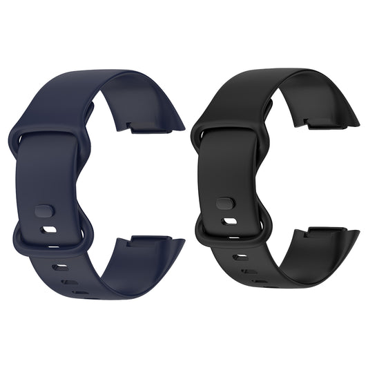 2 X Silicone Watch Straps Watch Band for Fitbit Charge 5 Black Navy Blue Medium