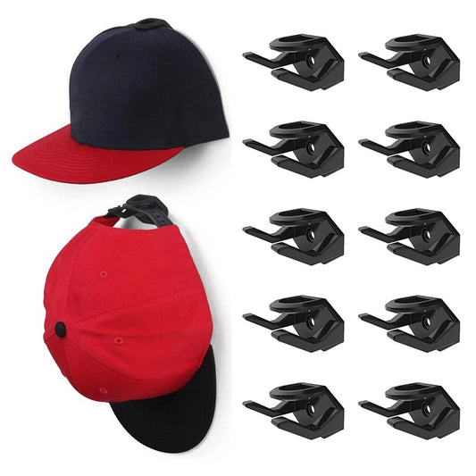 10Pcs Hat Hooks Black Caps Display Rack Hat Hangers for Baseball Caps with Adhesive Sticker