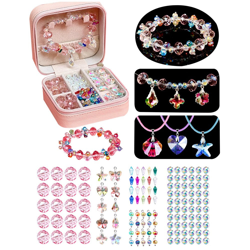 131 Pieces DIY Bracelet Kids Charm Bracelet Making Kit Beads Bracelet DIY Craft Pink