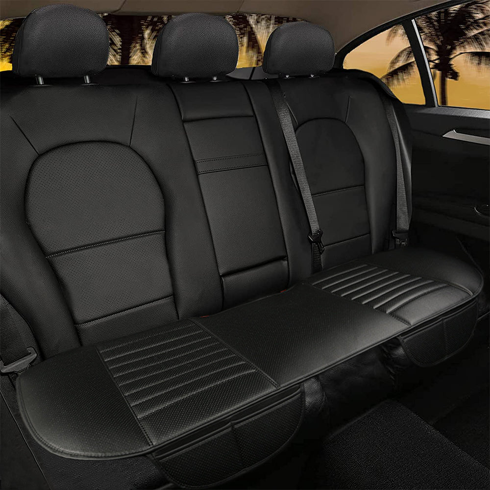 Faux Leather Car Rear Seat Cover Auto Rear Seat Pad with Storage Pockets Black