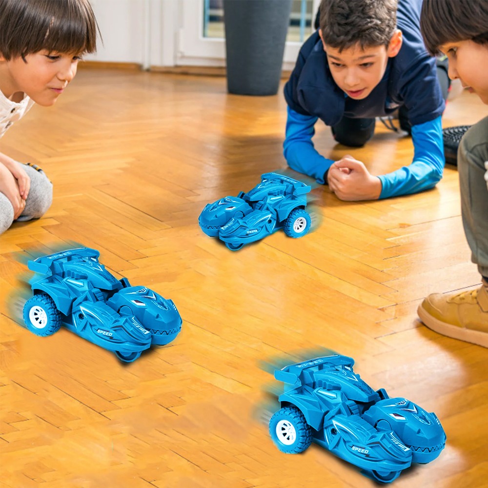 2 in 1 Kids Transforming Dinosaur Car Toy Automatic Transform Toy Car Sky Blue