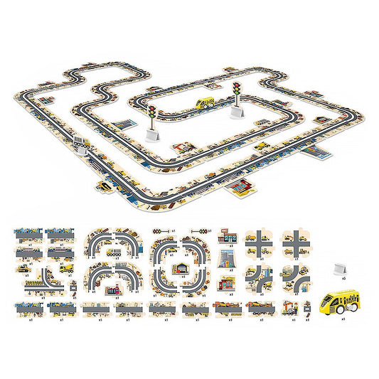 Yellow 44-Piece DIY Assembling RailCar Set Puzzle Track Car Toys