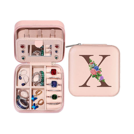 X Initial Letter Travel Jewelry Box Jewelry Case Jewelry Organiser with Mirror