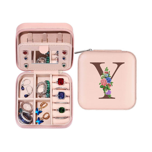 Y Initial Letter Travel Jewelry Box Jewelry Case Jewelry Organiser with Mirror