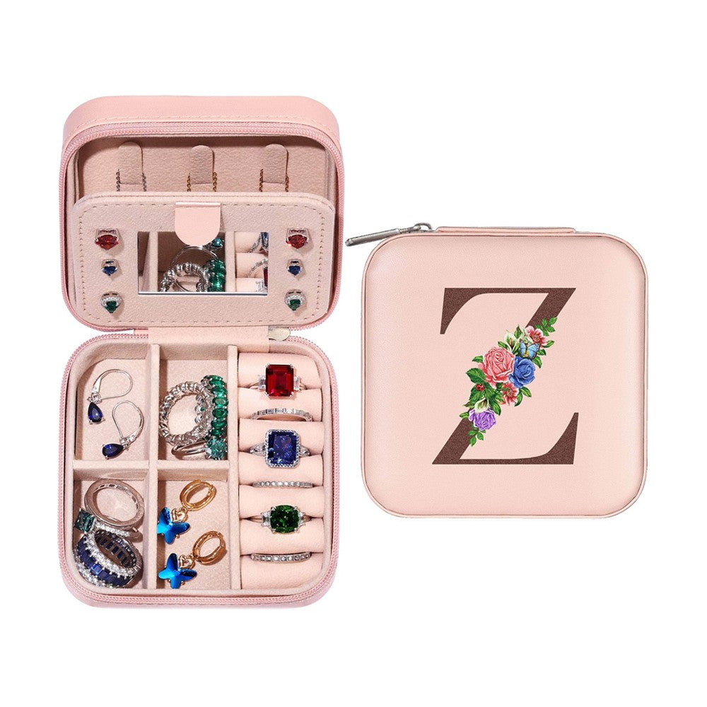 Z Initial Letter Travel Jewelry Box Jewelry Case Jewelry Organiser with Mirror