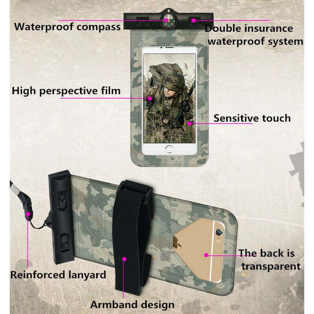 2 X Waterproof Camouflage Phone Cases with Compass Blue and Pink