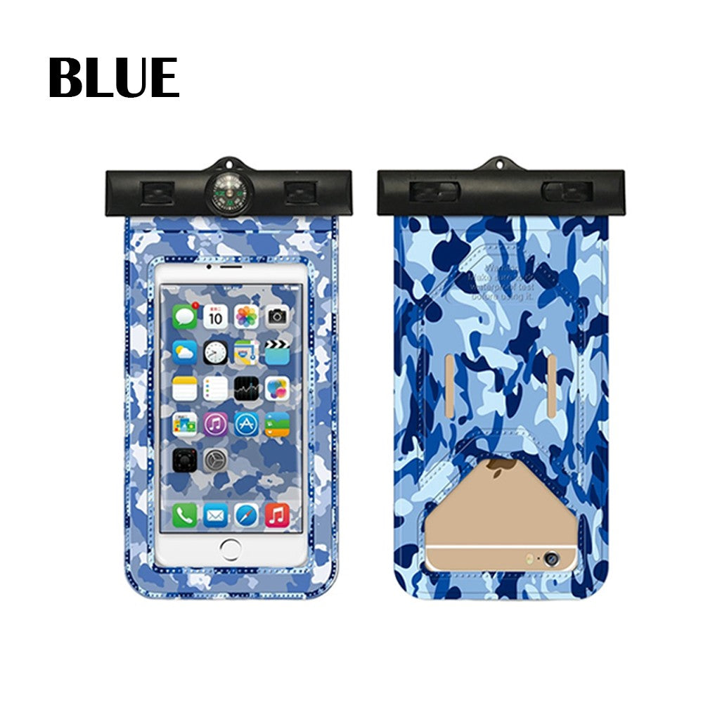 2 X Waterproof Camouflage Phone Cases with Compass Blue and Pink