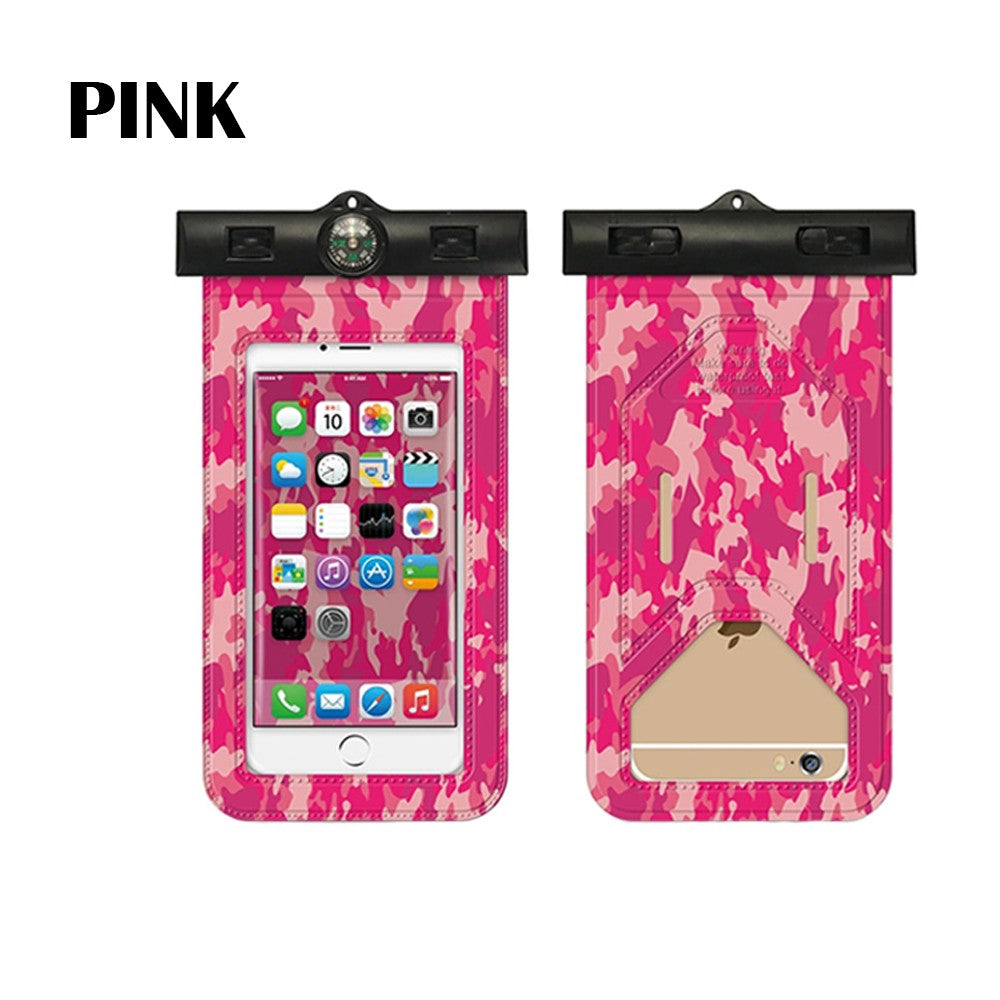 2 X Waterproof Camouflage Phone Cases with Compass Blue and Pink