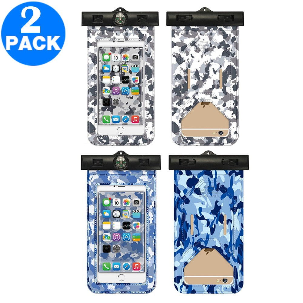 2 X Waterproof Camouflage Phone Cases with Compass Blue and Grey