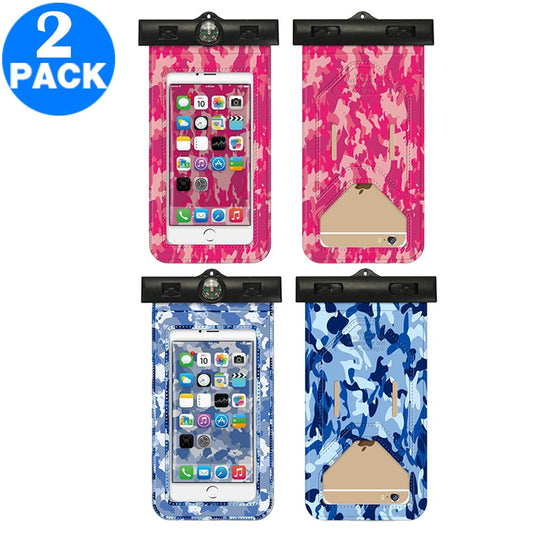 2 X Waterproof Camouflage Phone Cases with Compass Blue and Pink