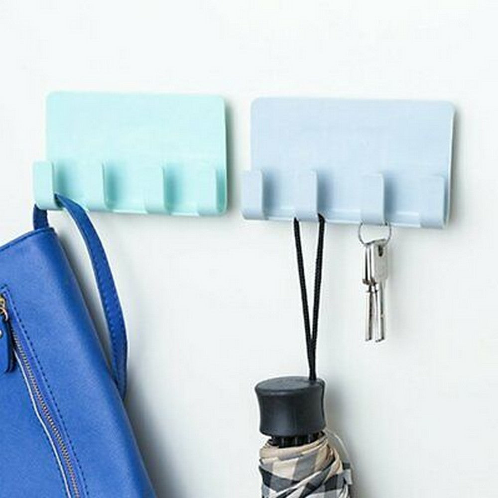 2 X Wall Mounted Phone Holders with Hooks Blue and Green