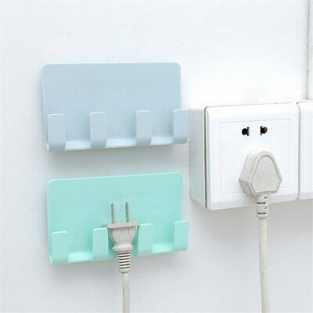 2 X Wall Mounted Phone Holders with Hooks Blue and Green