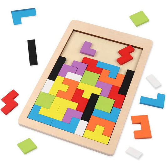 40PCS Kids Tetris Puzzle Brain Teasers Toy Colorful Jigsaw Blocks Game Toy