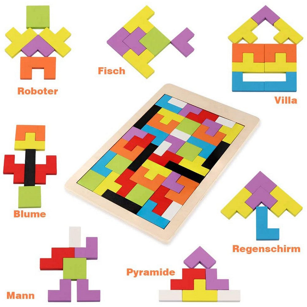 40PCS Kids Tetris Puzzle Brain Teasers Toy Colorful Jigsaw Blocks Game Toy