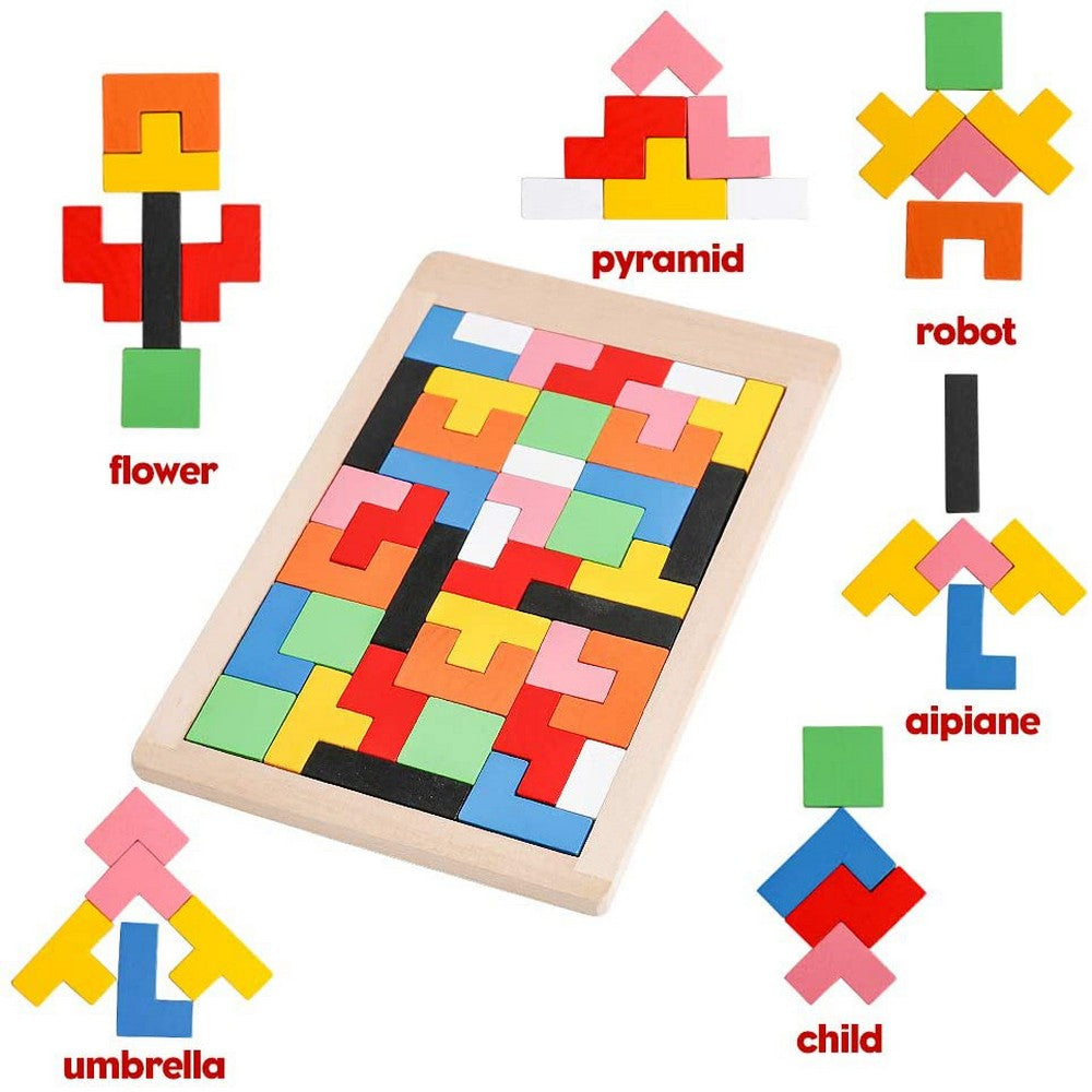 40PCS Kids Tetris Puzzle Brain Teasers Toy Colorful Jigsaw Blocks Game Toy