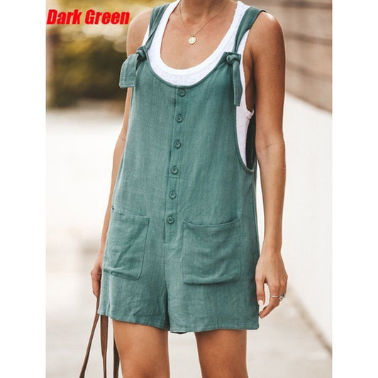 XS Tie Strap Slant Pocket Women Jumpsuit-Green