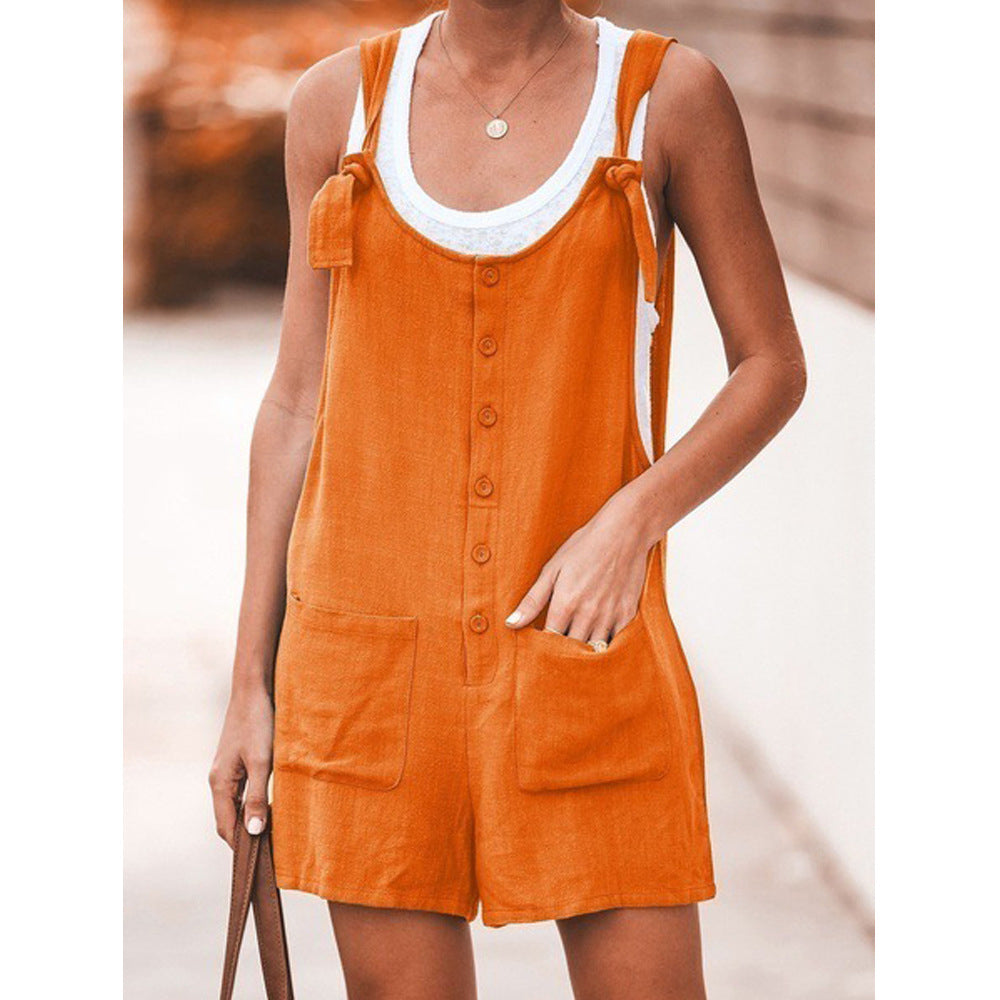 XS Tie Strap Slant Pocket Women Jumpsuit-Orange