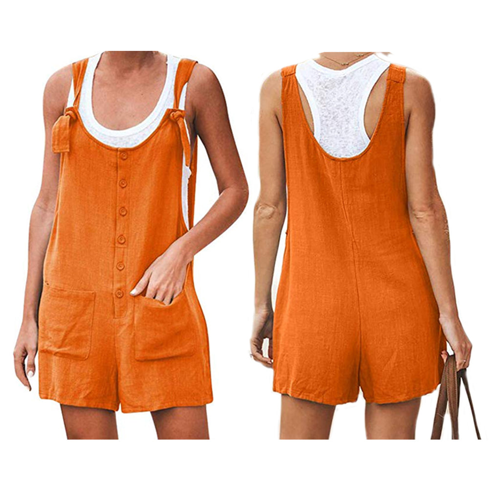 XS Tie Strap Slant Pocket Women Jumpsuit-Orange