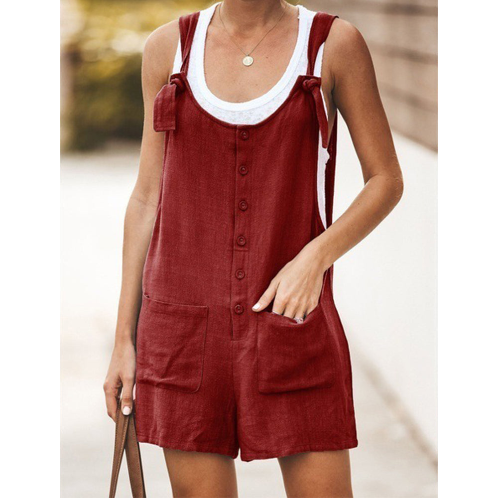 XS Tie Strap Slant Pocket Women Jumpsuit-Wine red