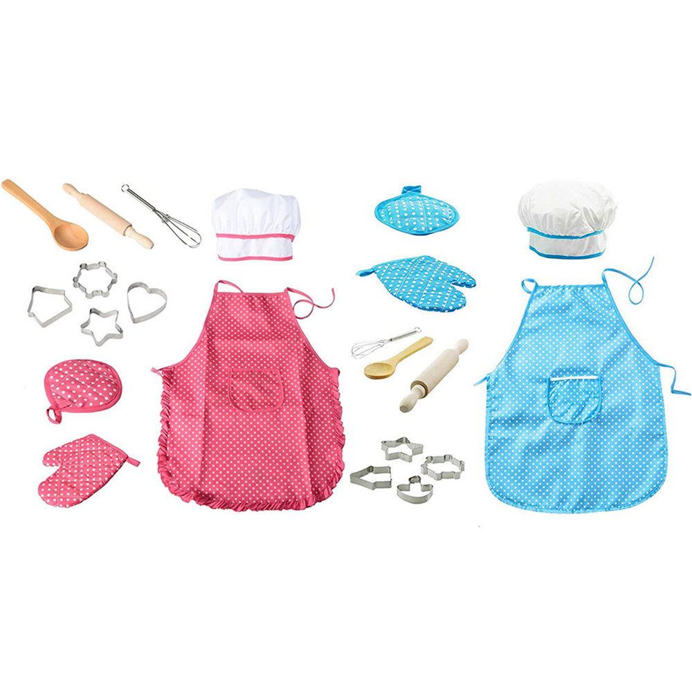 2 X Kids Kitchen Toy Cooking and Baking Set Rose Red Blue