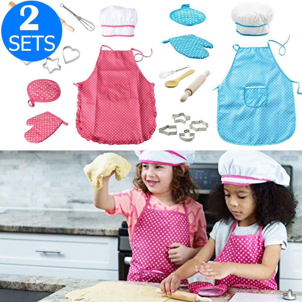 2 X Kids Kitchen Toy Cooking and Baking Set Rose Red Blue