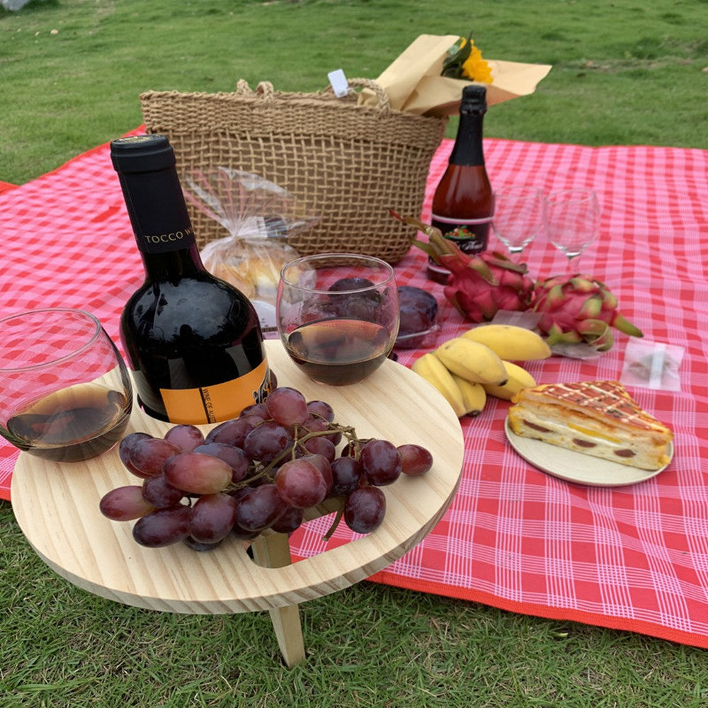 2 X Foldable Outdoor Wine Table Wine and Glass Bottle Holder Wooden Wine Table Portable Camping Table