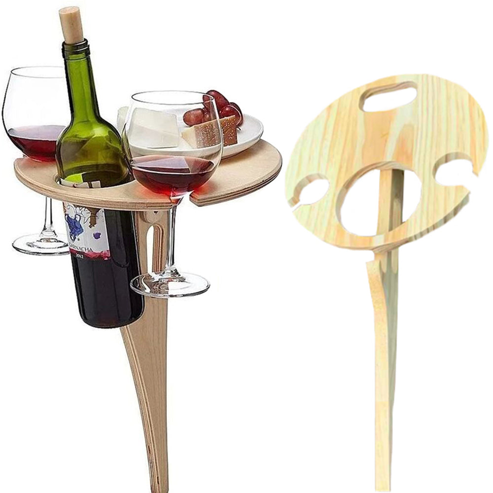 2 X Foldable Outdoor Wine Table Wine and Glass Bottle Holder Wooden Wine Table Portable Camping Table