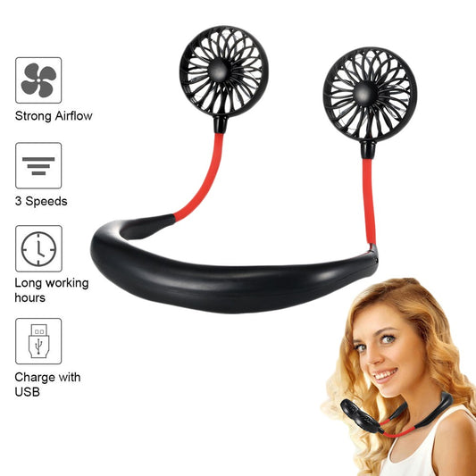 USB Neck Hanging Portable Fan Black