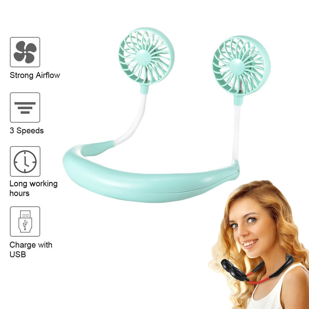 USB Neck Hanging Portable Fan Green